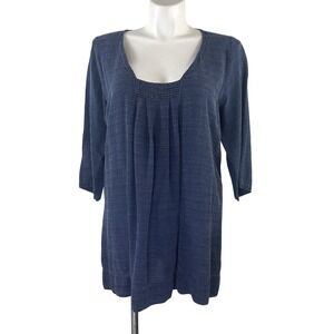 Eileen Fisher Boho Linen Top Tunic 3/4 Sleeve Pullover Blue Coastal Women's XL